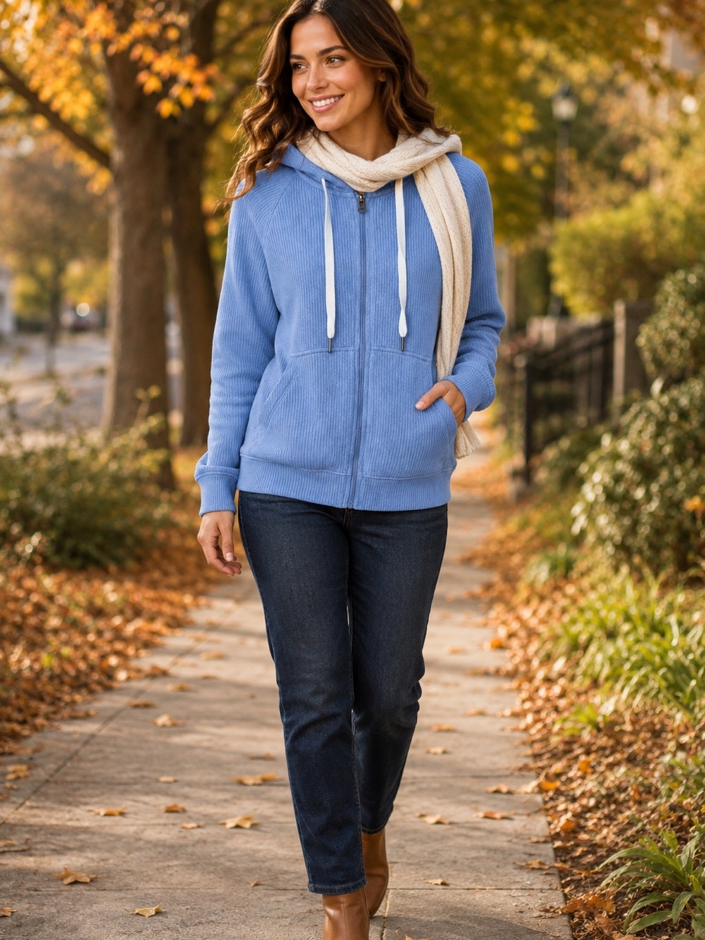 Sierra Designs Light Blue Waffle-Knit Zip Hoodie NWT